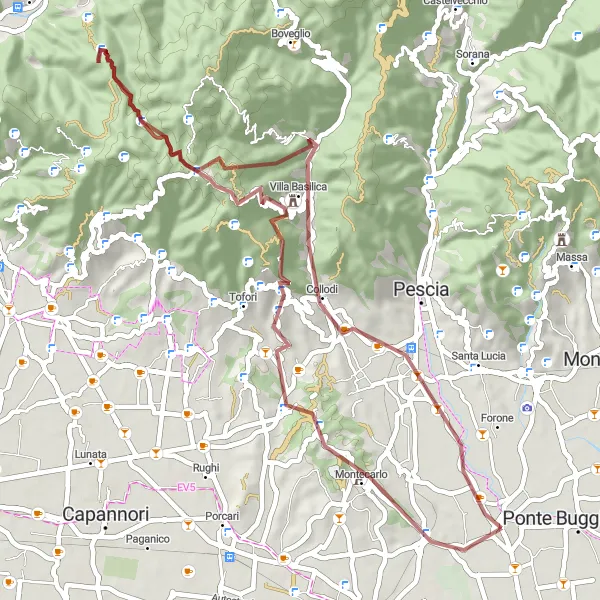 Miniature de la carte de l'inspiration cycliste "Tour en gravier dans les collines toscanes" dans la Toscana, Italy. Générée par le planificateur d'itinéraire cycliste Tarmacs.app