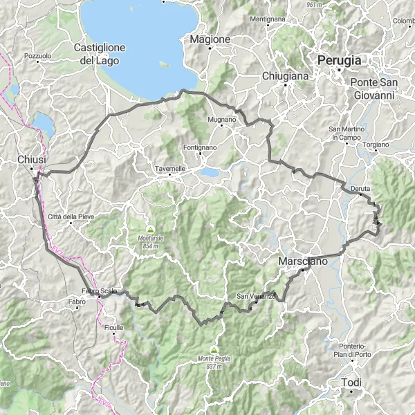 Kartminiatyr av "Chiusi Scalo - Castelleone - Fabro Scalo" sykkelinspirasjon i Toscana, Italy. Generert av Tarmacs.app sykkelrutoplanlegger