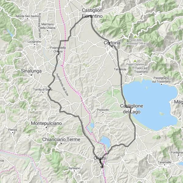 Karten-Miniaturansicht der Radinspiration "Straßenfahrt entlang von Bettolle" in Toscana, Italy. Erstellt vom Tarmacs.app-Routenplaner für Radtouren