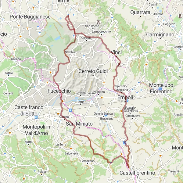 Mapa miniatúra "Scenic Gravel Route to Castelmartini" cyklistická inšpirácia v Toscana, Italy. Vygenerované cyklistickým plánovačom trás Tarmacs.app