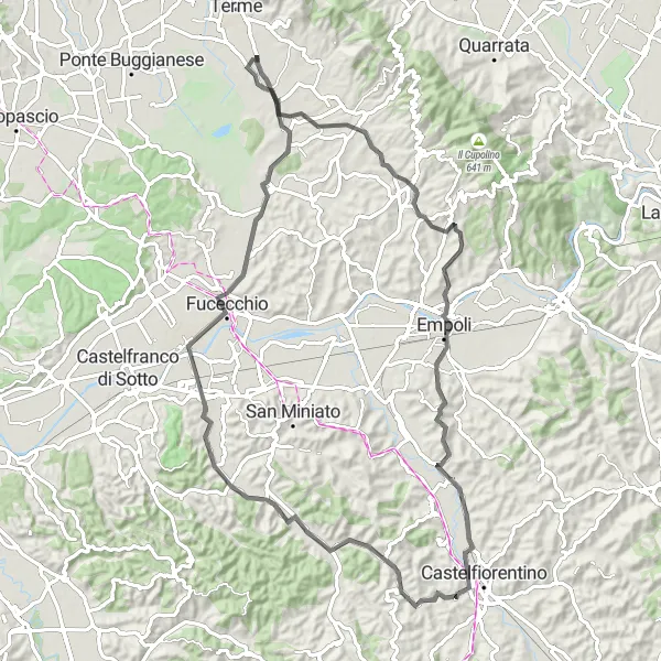 Karttaminiaatyyri "Cappella Calistri - Ponte a Egola Loop" pyöräilyinspiraatiosta alueella Toscana, Italy. Luotu Tarmacs.app pyöräilyreittisuunnittelijalla