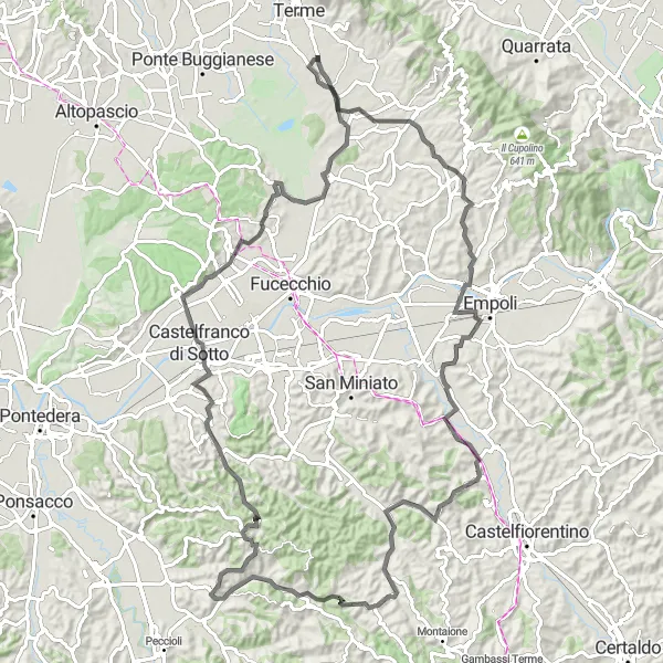 Mapa miniatúra "Road Umenie a kultúra" cyklistická inšpirácia v Toscana, Italy. Vygenerované cyklistickým plánovačom trás Tarmacs.app