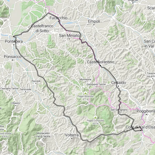 Miniatuurkaart van de fietsinspiratie "Poggio ai Colli en La Rocca route vanaf Colle di Val d'Elsa" in Toscana, Italy. Gemaakt door de Tarmacs.app fietsrouteplanner