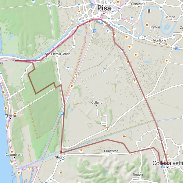 Miniaturní mapa "Gravelová cyklistická trasa z Collesalvetti" inspirace pro cyklisty v oblasti Toscana, Italy. Vytvořeno pomocí plánovače tras Tarmacs.app