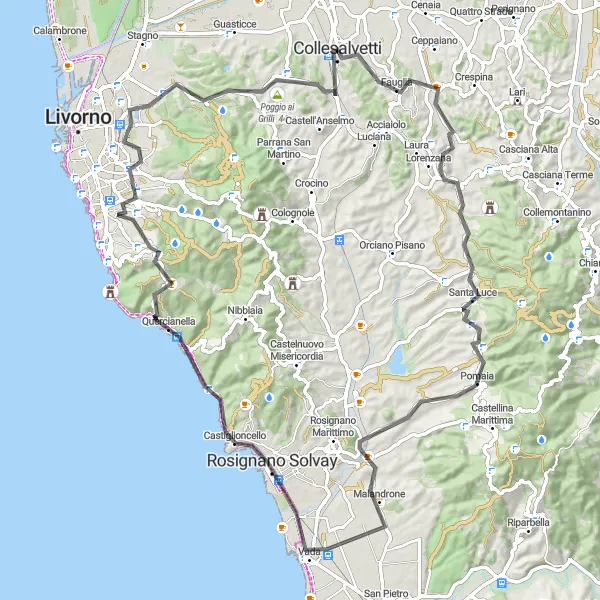 Karttaminiaatyyri "Toscanan kukkuloiden kiertäminen" pyöräilyinspiraatiosta alueella Toscana, Italy. Luotu Tarmacs.app pyöräilyreittisuunnittelijalla