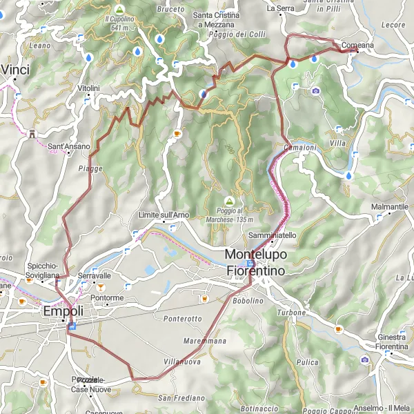 Miniatua del mapa de inspiración ciclista "Ruta de Grava Montelupo Fiorentino - Comeana" en Toscana, Italy. Generado por Tarmacs.app planificador de rutas ciclistas
