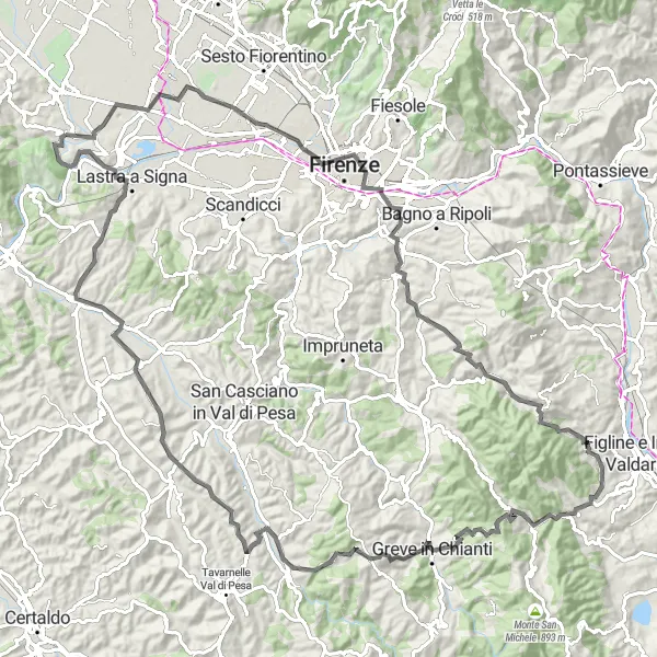 Miniatuurkaart van de fietsinspiratie "Fietsroute naar Comeana" in Toscana, Italy. Gemaakt door de Tarmacs.app fietsrouteplanner