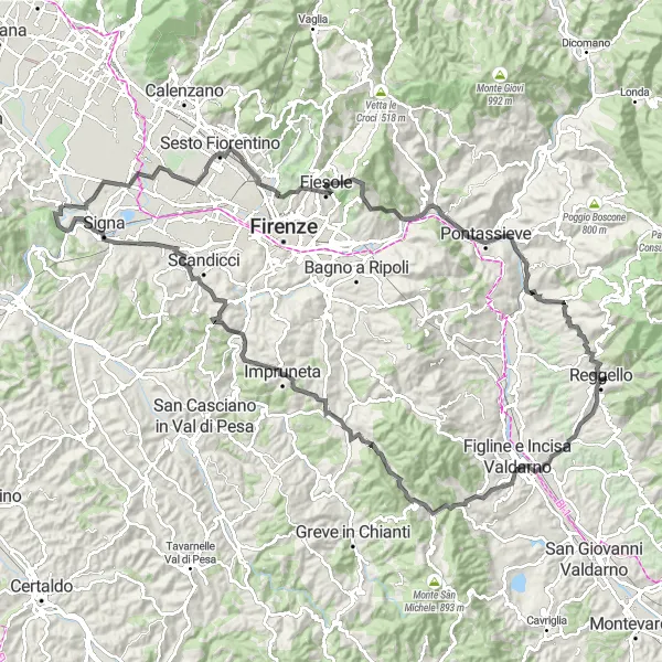 Map miniature of "The Tuscan Hills and Legendary Climbs" cycling inspiration in Toscana, Italy. Generated by Tarmacs.app cycling route planner
