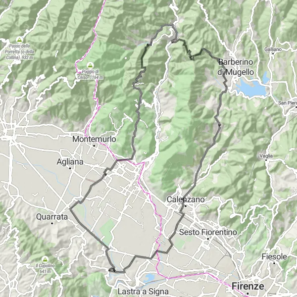 Karttaminiaatyyri "Comeanan kierros" pyöräilyinspiraatiosta alueella Toscana, Italy. Luotu Tarmacs.app pyöräilyreittisuunnittelijalla