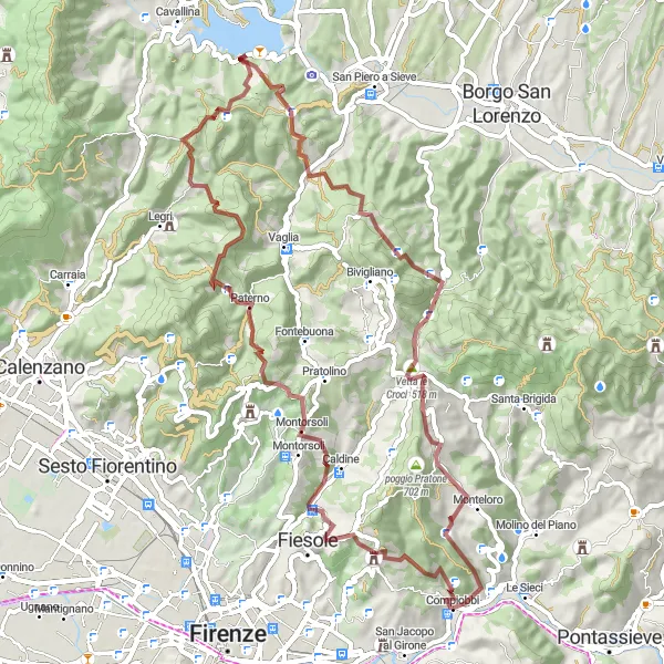Miniatuurkaart van de fietsinspiratie "Gravelavontuur door Montorsoli en Polcanto" in Toscana, Italy. Gemaakt door de Tarmacs.app fietsrouteplanner