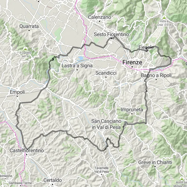 Karten-Miniaturansicht der Radinspiration "Panoramatische Fahrt mit historischen Höhepunkten" in Toscana, Italy. Erstellt vom Tarmacs.app-Routenplaner für Radtouren