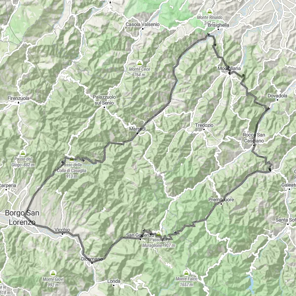 Miniatuurkaart van de fietsinspiratie "Fietsen door het hart van Toscane" in Toscana, Italy. Gemaakt door de Tarmacs.app fietsrouteplanner