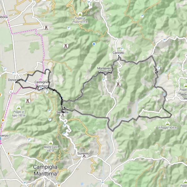 Miniatuurkaart van de fietsinspiratie "Avontuurlijke roadtrip door heuvelachtig Toscane" in Toscana, Italy. Gemaakt door de Tarmacs.app fietsrouteplanner