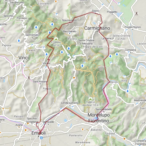 Miniatuurkaart van de fietsinspiratie "Verken de heuvels en wijngaarden rondom Carmignano" in Toscana, Italy. Gemaakt door de Tarmacs.app fietsrouteplanner