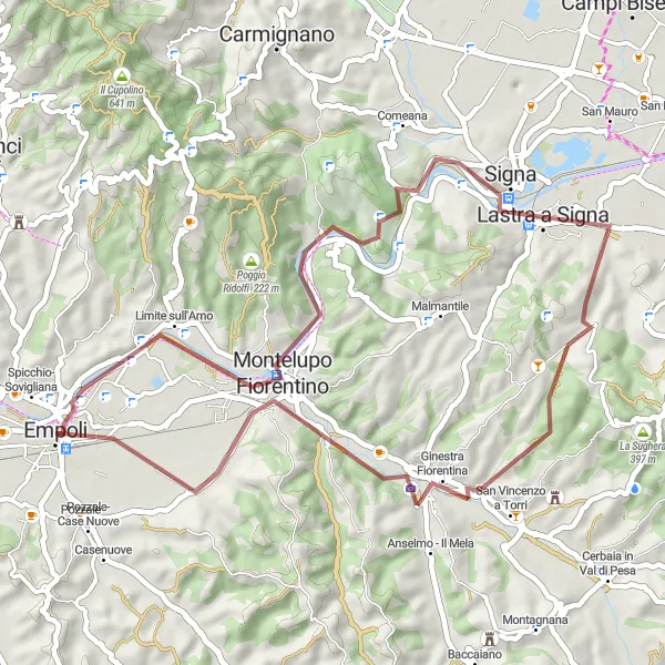 Miniatuurkaart van de fietsinspiratie "Rondrit door heuvels van Empoli en omgeving" in Toscana, Italy. Gemaakt door de Tarmacs.app fietsrouteplanner