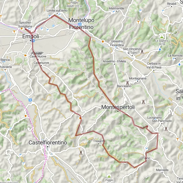Miniatuurkaart van de fietsinspiratie "Heuvels van Montespertoli" in Toscana, Italy. Gemaakt door de Tarmacs.app fietsrouteplanner