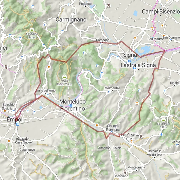Miniatuurkaart van de fietsinspiratie "Bosrijke heuvels van Empoli" in Toscana, Italy. Gemaakt door de Tarmacs.app fietsrouteplanner