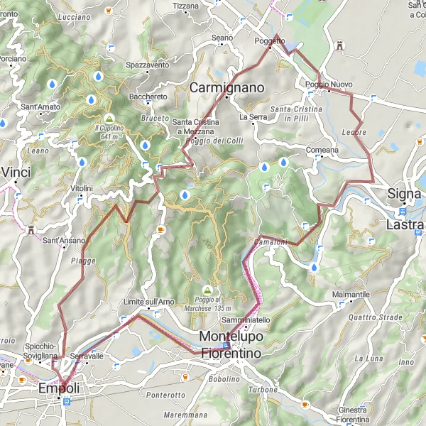 Miniatuurkaart van de fietsinspiratie "Avontuurlijke Grindwegen naar Brucianesi" in Toscana, Italy. Gemaakt door de Tarmacs.app fietsrouteplanner