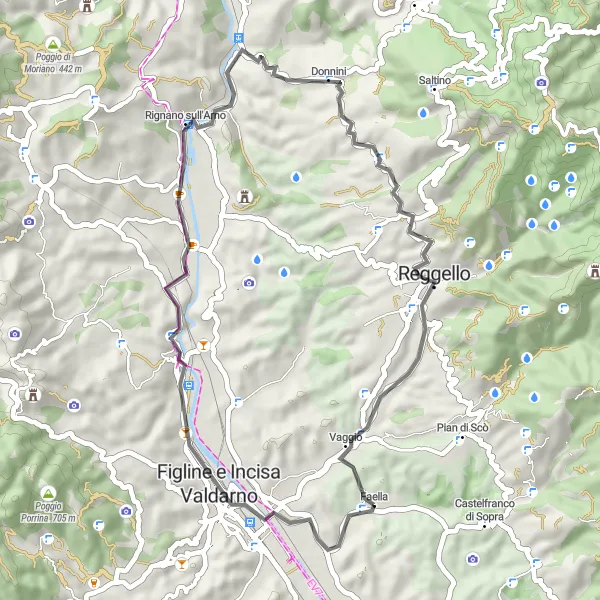 Miniature de la carte de l'inspiration cycliste "Tour de Figline e Incisa Valdarno" dans la Toscana, Italy. Générée par le planificateur d'itinéraire cycliste Tarmacs.app