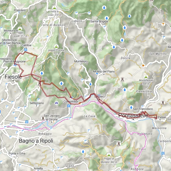 Karten-Miniaturansicht der Radinspiration "Der Hügelkamm des Arno" in Toscana, Italy. Erstellt vom Tarmacs.app-Routenplaner für Radtouren