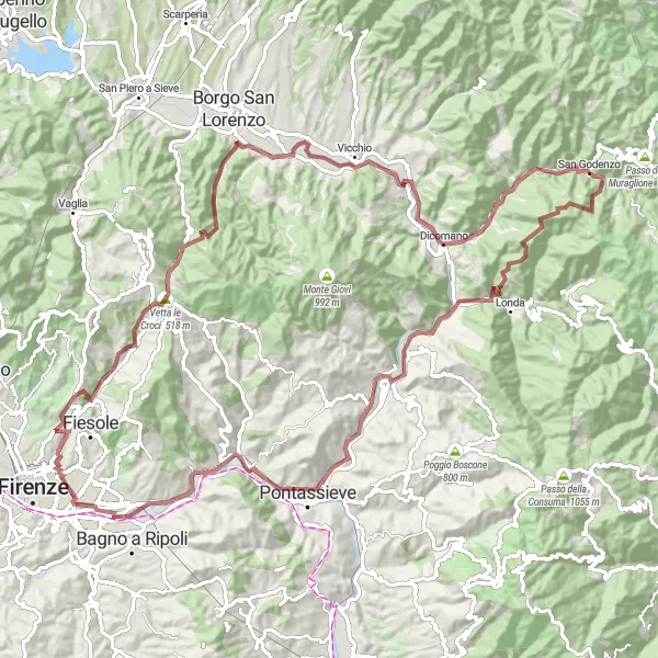 Miniaturní mapa "Trasa kolem Fiesole" inspirace pro cyklisty v oblasti Toscana, Italy. Vytvořeno pomocí plánovače tras Tarmacs.app