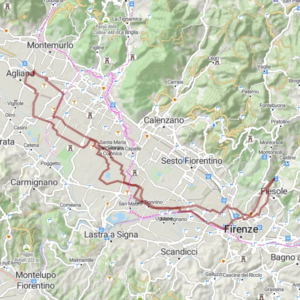 Miniatua del mapa de inspiración ciclista "Ruta de aventura en bicicleta de grava por los alrededores de Fiesole" en Toscana, Italy. Generado por Tarmacs.app planificador de rutas ciclistas
