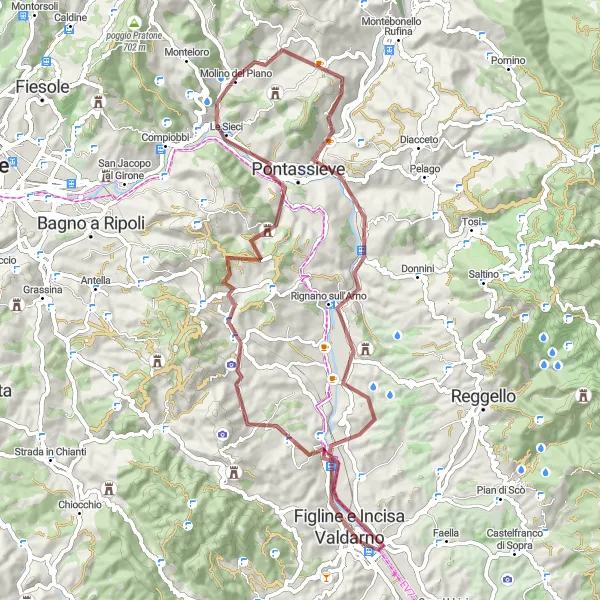 Miniaturekort af cykelinspirationen "Opdag Valdarno-dalen på Grusveje" i Toscana, Italy. Genereret af Tarmacs.app cykelruteplanlægger