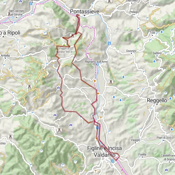 Miniatua del mapa de inspiración ciclista "Explorando Caminos de Grava en Toscana" en Toscana, Italy. Generado por Tarmacs.app planificador de rutas ciclistas