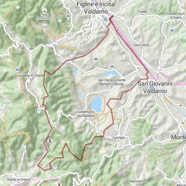 Kartminiatyr av "Grusväg till Poggio d'Albola" cykelinspiration i Toscana, Italy. Genererad av Tarmacs.app cykelruttplanerare