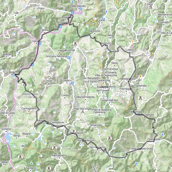 Miniatuurkaart van de fietsinspiratie "Fietsen rond Firenzuola langs Passo della Futa" in Toscana, Italy. Gemaakt door de Tarmacs.app fietsrouteplanner