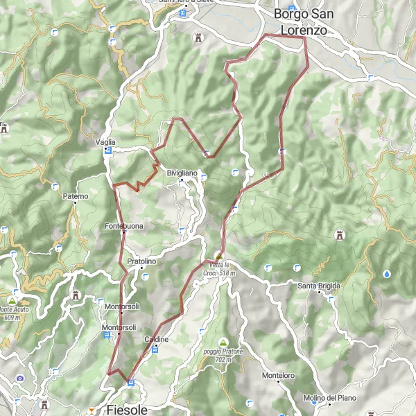 Map miniature of "The Mountain Challenge" cycling inspiration in Toscana, Italy. Generated by Tarmacs.app cycling route planner
