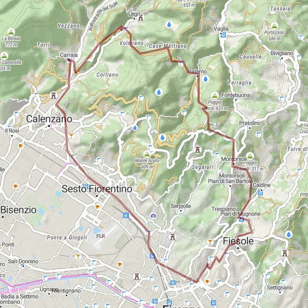 Kartminiatyr av "Äventyrlig Grusväg till Fiesole" cykelinspiration i Toscana, Italy. Genererad av Tarmacs.app cykelruttplanerare