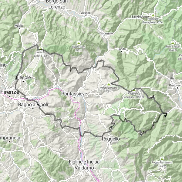 Miniatuurkaart van de fietsinspiratie "Uitdagende route bij Florence" in Toscana, Italy. Gemaakt door de Tarmacs.app fietsrouteplanner