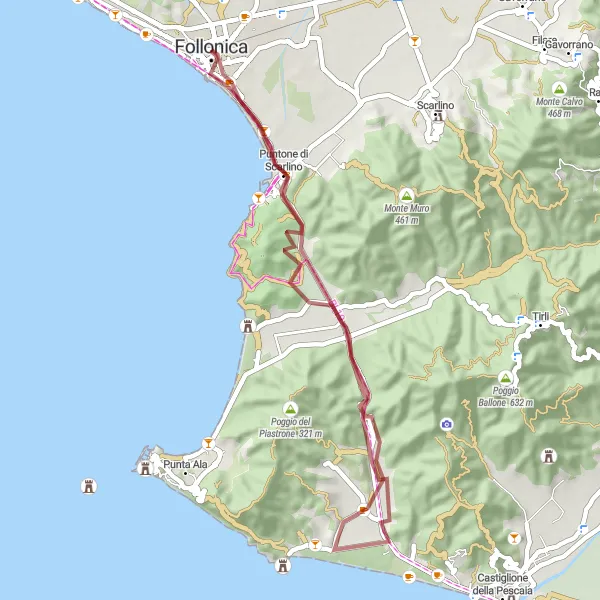 Miniaturní mapa "Trasa Poggio La Guardia - Roccamare" inspirace pro cyklisty v oblasti Toscana, Italy. Vytvořeno pomocí plánovače tras Tarmacs.app