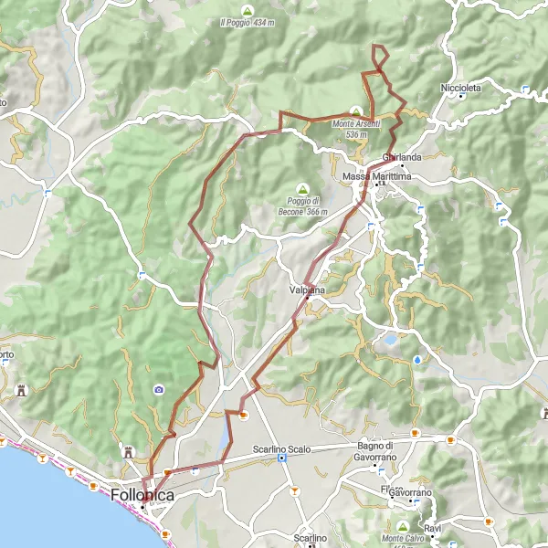 Miniaturní mapa "Trasa Poggio Al Botro - Poggio Castiglione" inspirace pro cyklisty v oblasti Toscana, Italy. Vytvořeno pomocí plánovače tras Tarmacs.app