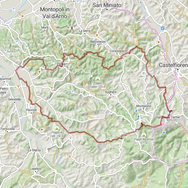 Map miniature of "Hills and Panoramas" cycling inspiration in Toscana, Italy. Generated by Tarmacs.app cycling route planner