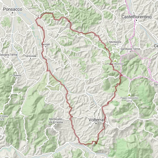 Miniature de la carte de l'inspiration cycliste "Parcours de Saline di Volterra" dans la Toscana, Italy. Générée par le planificateur d'itinéraire cycliste Tarmacs.app