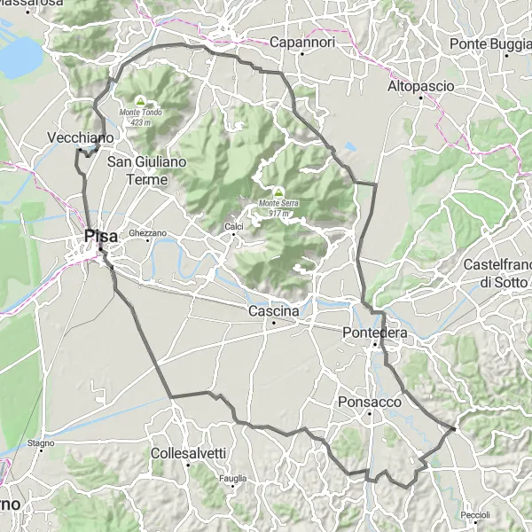Mapa miniatúra "Prehliadka na bicykli po pobreží" cyklistická inšpirácia v Toscana, Italy. Vygenerované cyklistickým plánovačom trás Tarmacs.app