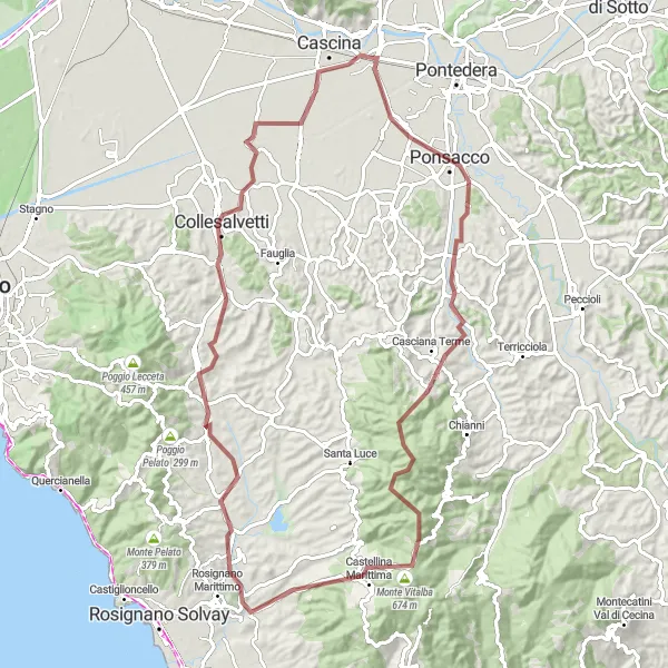 Miniatura della mappa di ispirazione al ciclismo "Alla Scoperta della Campagna Toscana" nella regione di Toscana, Italy. Generata da Tarmacs.app, pianificatore di rotte ciclistiche