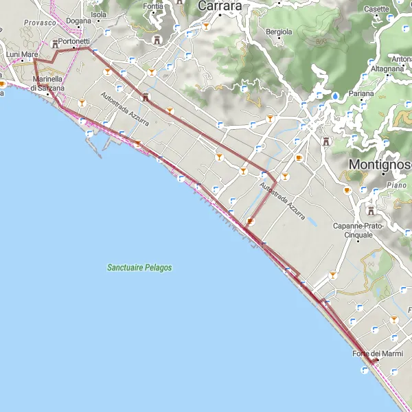 Karten-Miniaturansicht der Radinspiration "Entspannte Schottertour entlang der Küste" in Toscana, Italy. Erstellt vom Tarmacs.app-Routenplaner für Radtouren