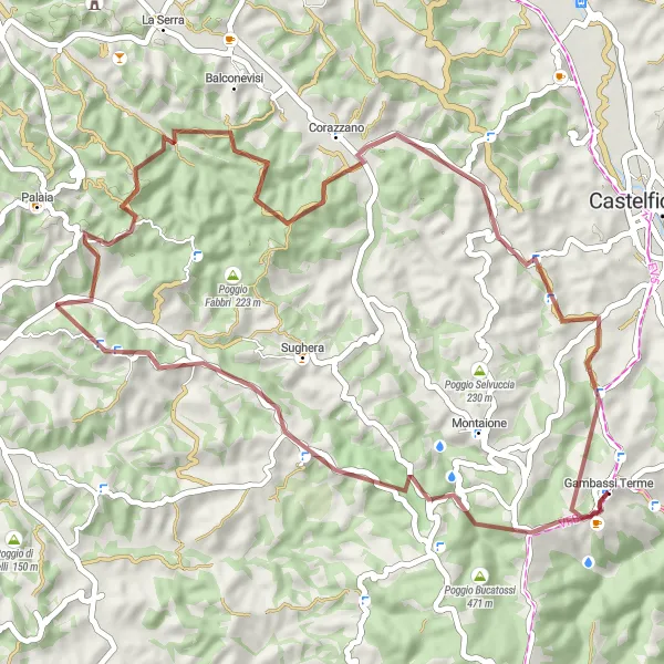 Miniatura della mappa di ispirazione al ciclismo "Gravel Tour di Gambassi Terme" nella regione di Toscana, Italy. Generata da Tarmacs.app, pianificatore di rotte ciclistiche