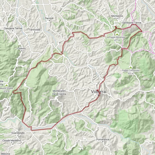 Miniatura della mappa di ispirazione al ciclismo "Tour delle Colline Toscani" nella regione di Toscana, Italy. Generata da Tarmacs.app, pianificatore di rotte ciclistiche