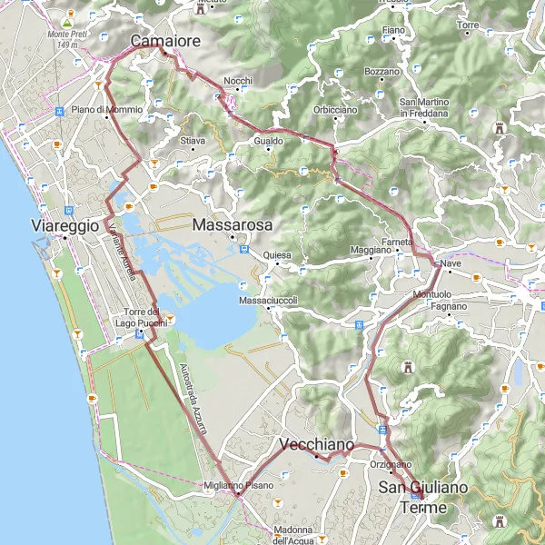 Mapa miniatúra "Pokojná cyklotrasa" cyklistická inšpirácia v Toscana, Italy. Vygenerované cyklistickým plánovačom trás Tarmacs.app