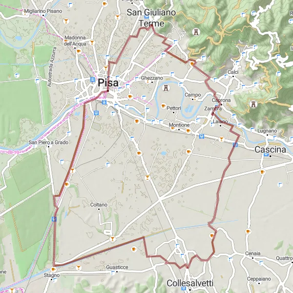 Miniature de la carte de l'inspiration cycliste "Balade à vélo autour de Gello" dans la Toscana, Italy. Générée par le planificateur d'itinéraire cycliste Tarmacs.app