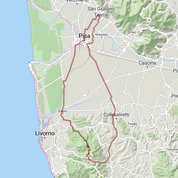 Miniatura della mappa di ispirazione al ciclismo "Gravel Giro delle Colline Pisane" nella regione di Toscana, Italy. Generata da Tarmacs.app, pianificatore di rotte ciclistiche