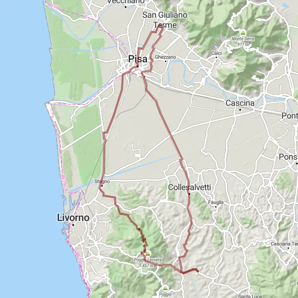 Kartminiatyr av "Grusvei fra Gello til Porta a Piagge" sykkelinspirasjon i Toscana, Italy. Generert av Tarmacs.app sykkelrutoplanlegger