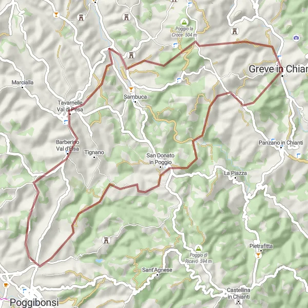 Miniaturní mapa "Gravelová tura kolem Montefioralle" inspirace pro cyklisty v oblasti Toscana, Italy. Vytvořeno pomocí plánovače tras Tarmacs.app