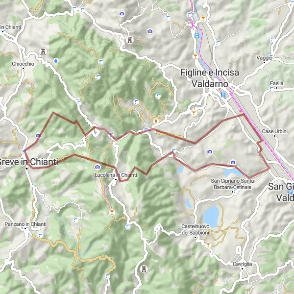 Miniatura della mappa di ispirazione al ciclismo "Giro Gravel tra le colline del Chianti" nella regione di Toscana, Italy. Generata da Tarmacs.app, pianificatore di rotte ciclistiche