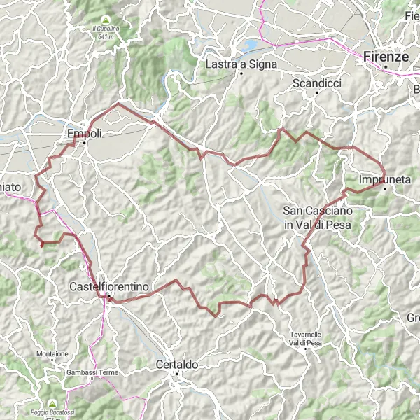 Miniaturní mapa "Gravelový okruh přes Empoli a Ginestra Fiorentina" inspirace pro cyklisty v oblasti Toscana, Italy. Vytvořeno pomocí plánovače tras Tarmacs.app