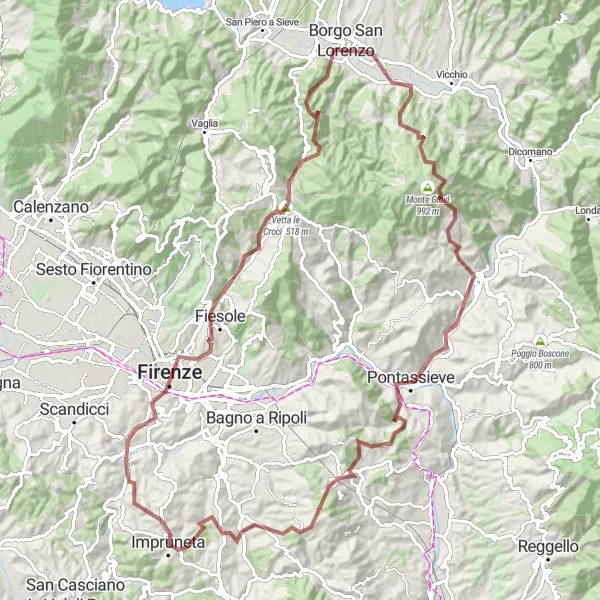 Miniatuurkaart van de fietsinspiratie "Fiesole en Pontassieve" in Toscana, Italy. Gemaakt door de Tarmacs.app fietsrouteplanner